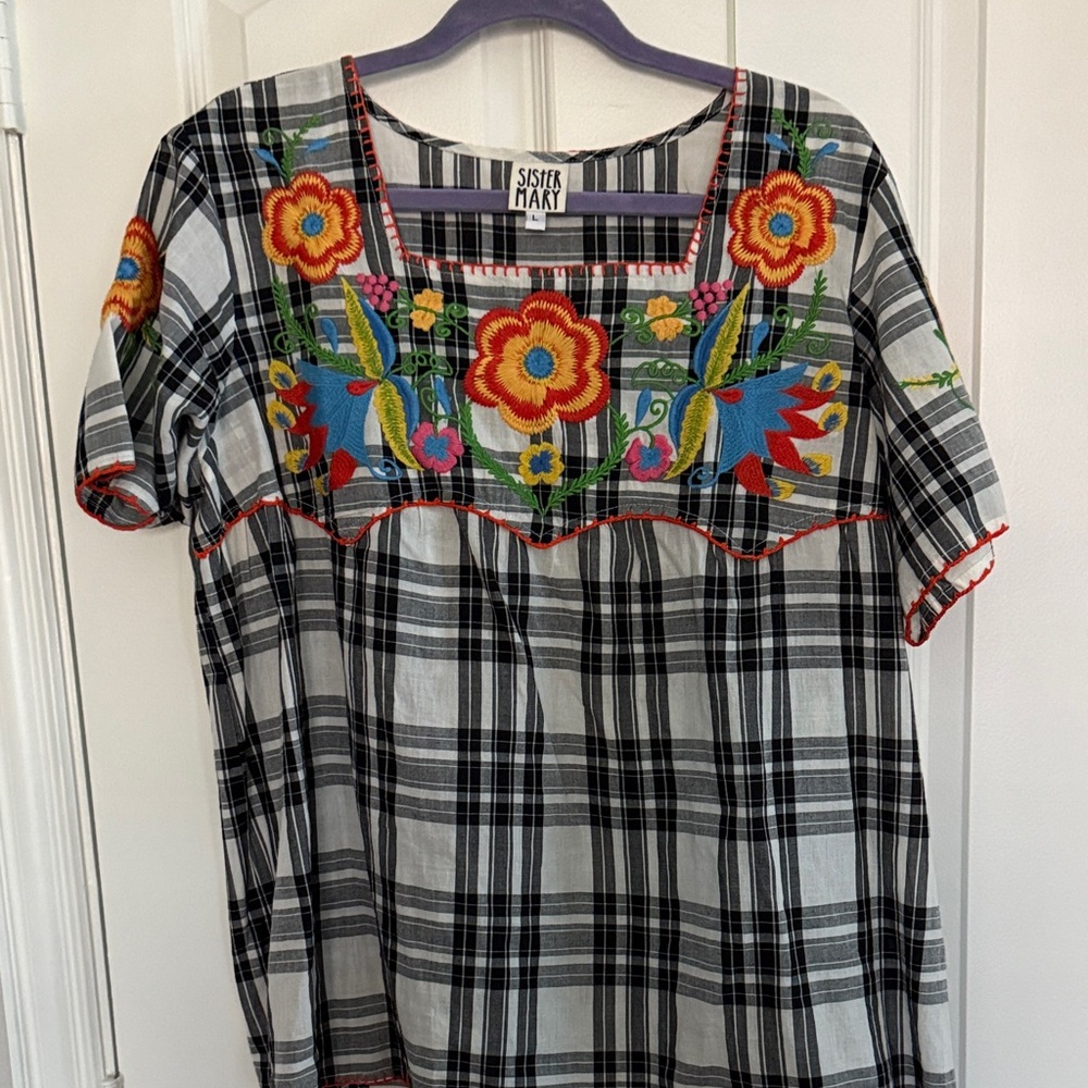 Ivy Jane Multicolor Embroidered Plaid Top